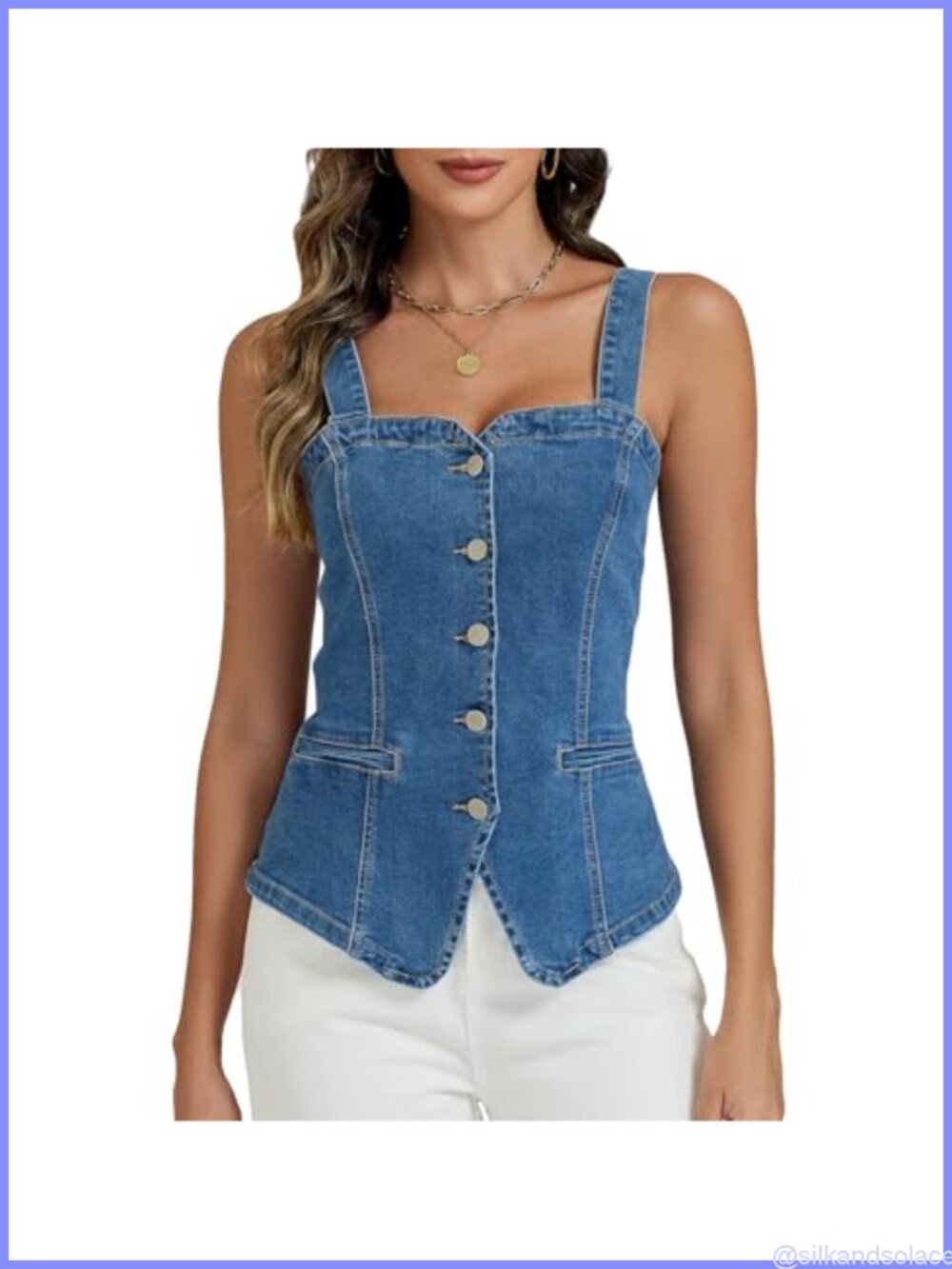 Denim Vest Top Women Stretchy Jean Corset Tank Sleeveless Button Down